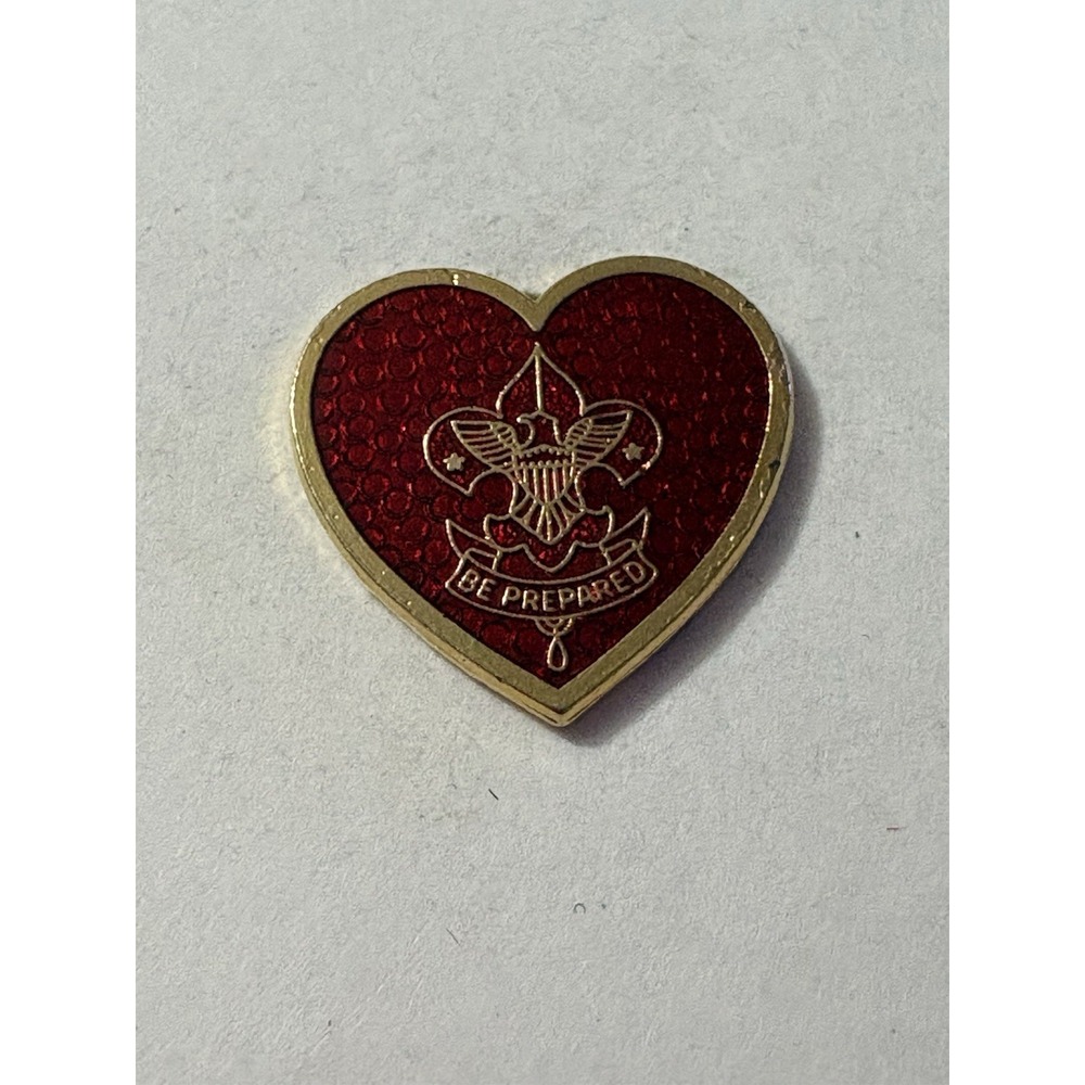 Fleur-de-lis Scouts Insignia Red Heart Lapel Pin Vtg Hat Pinback